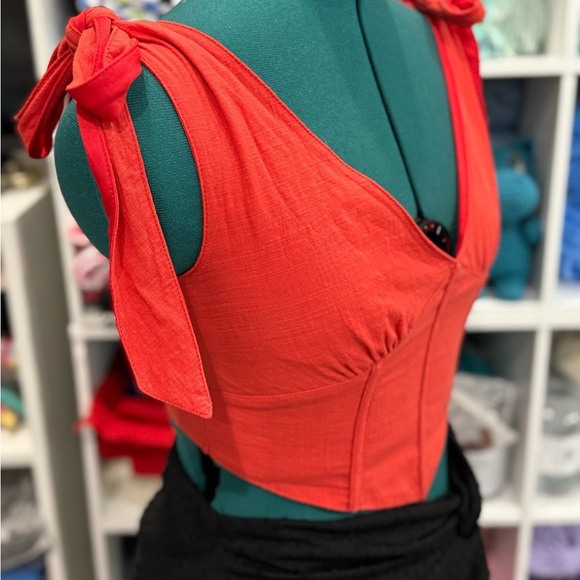 Red Crop Halter Corset Top 100% cotton Size M - Picture 3 of 9